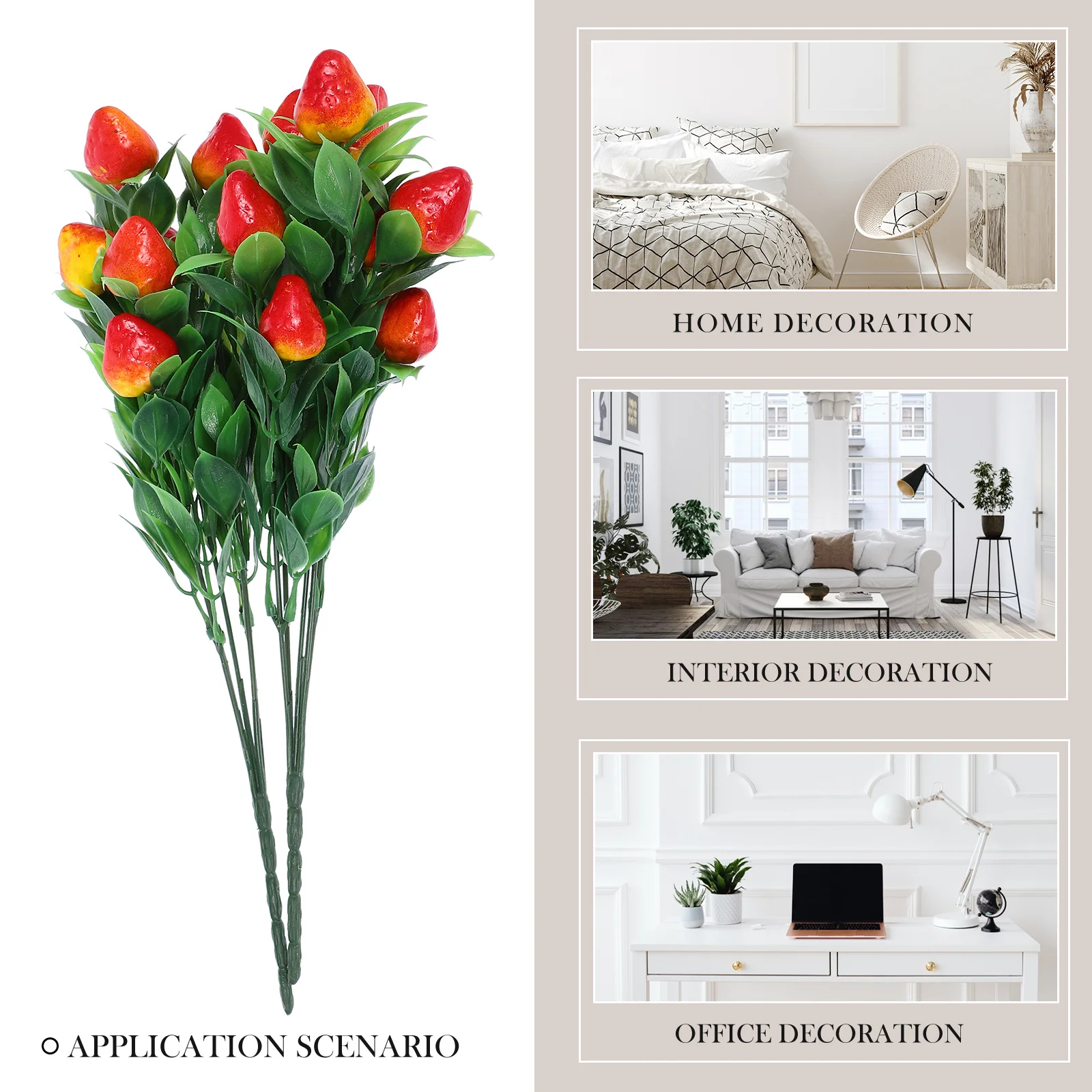 

2Pcs Artificial Strawberry Branch Fake Fruit Stems Lifelike Reusable Decoration for Home Wedding Party Garden Crafts