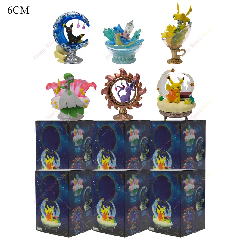 Anime Set Pokemon Figure Underwater World Dark Town Snow Crystal Ball Wreath Teacup Garden Collectible Action Figurine Toys Gift