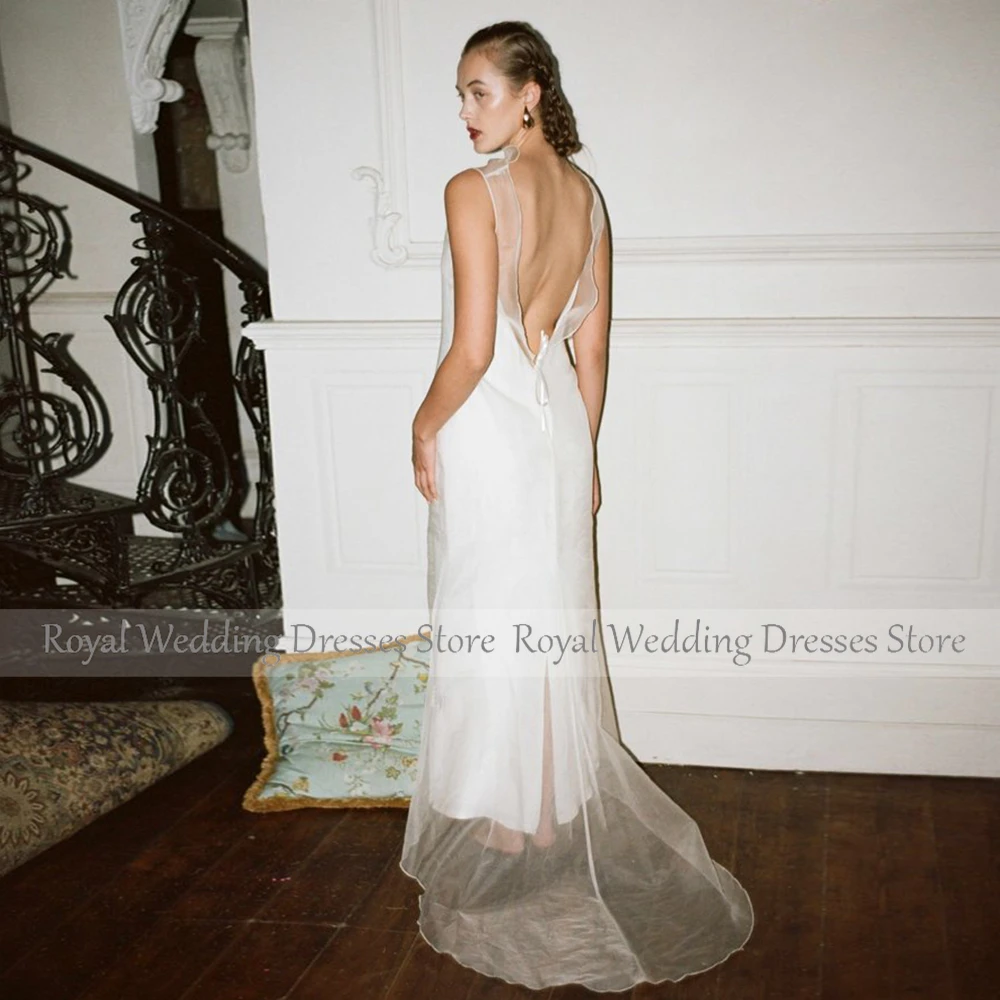 Simple Bespoke Occasion Gown White Satin Net Wedding Party Dresses Straight Spaghetti strap 2024 Bride Gowns for Women