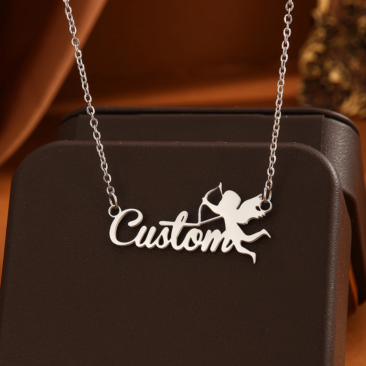 

Ожерелье из нержавеющей стали с индивидуальным именем Купидона для женщин, персонализированные ювелирные изделия, мужская цепочка-колье, ожерелье