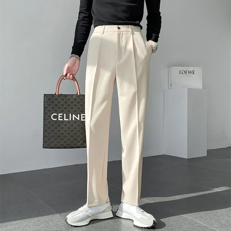 2023 New Spring and Autumn Fashion Trend Business Casual Straight Sleeve Loose Versatile Solid Color Clean and Clean Men's Suit