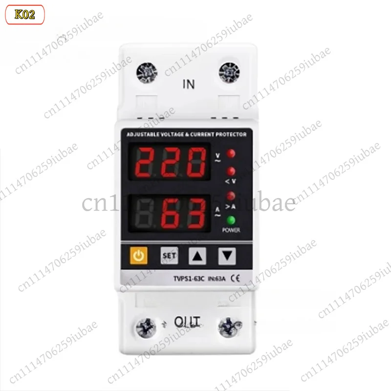 df 63A Digital Display Voltage Protector 220V Adjustable Over/Under Voltage Current Limiter Surge Protection Home Switch
