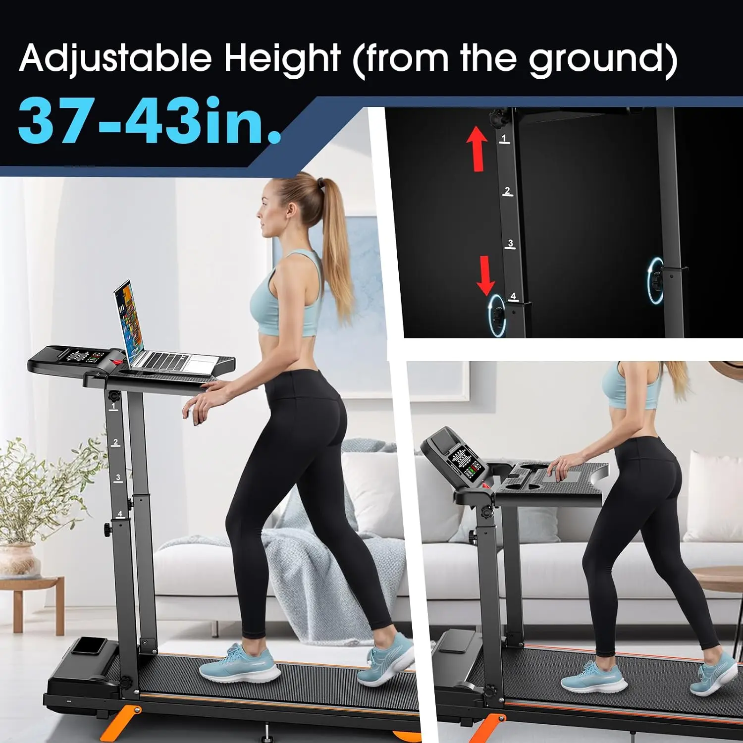 Walking Pad Treadmill with Adjustable Handle Bar & 15% Incline, 2-in-1 Desk Workstation, 8MPH