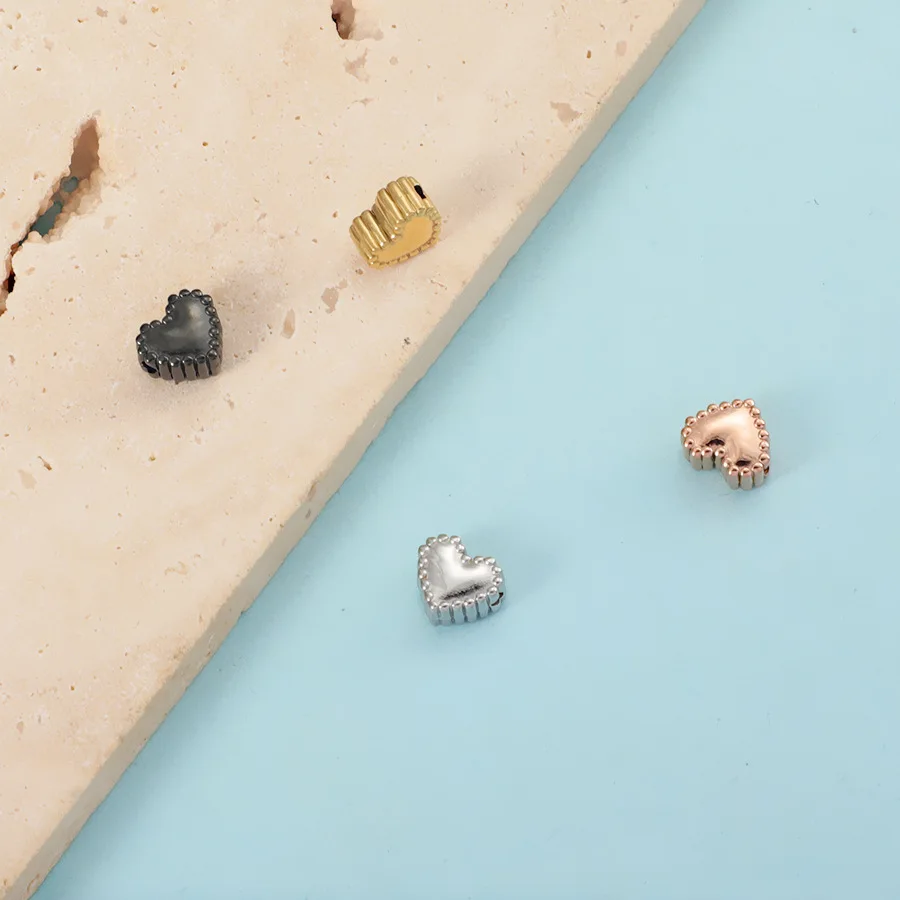 10Pcs/Lot Stainless Steel Heart Shape Beads 1mm Hole Size Charm For DIY Making Necklaces Bracelets Jewelry Accessories Wholesale