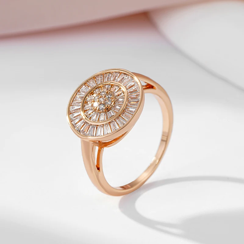 SYOUJYO Shiny Natural Zircon Full Paved Ring For Women 585 Rose Gold Color Retro Setting Bride Wedding Fine Jewelry Gift
