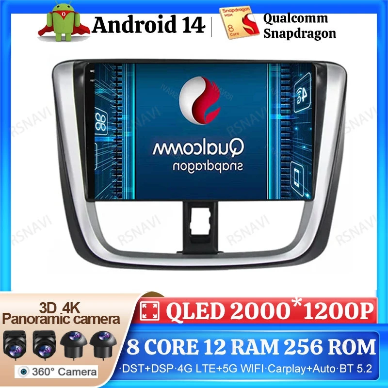 Android 14 Car Radio For Toyota Vios Yaris L 2016 - 2019 Head Unit BT DSP 2DIN Navigation Stereo DVD 5G WIFI Viedo Player GPS