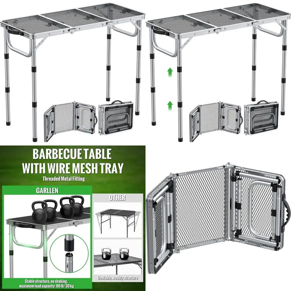

Портативный складной стол для барбекю с регулируемой высотой, термостойкой сеткой, легким алюминием для кемпинга и пикников на открытом воздухе, 34