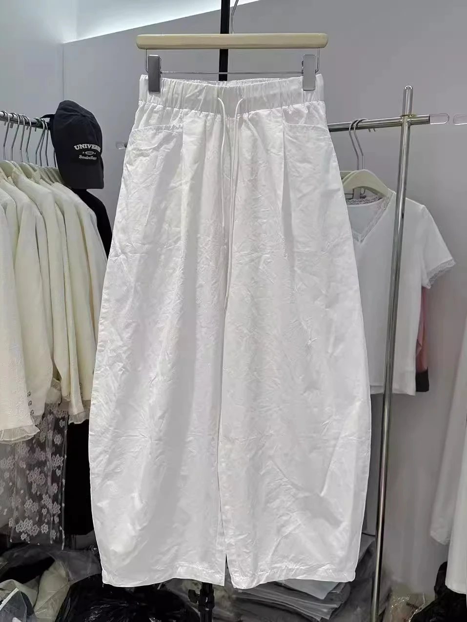 

Loose Fit Elastic Waist Cargo Pants ex Summer White Faion Wide Leg Pants Big kets Youthful Sle Casual Trousers