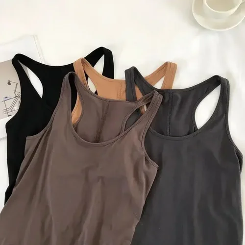 Imagen 2 del producto Camisetas sin mangas irregulares para mujer, camiseta informal negra sin mangas con cuello redondo, camisola básica holgada de Color sólido, chaleco deportivo para Fitness