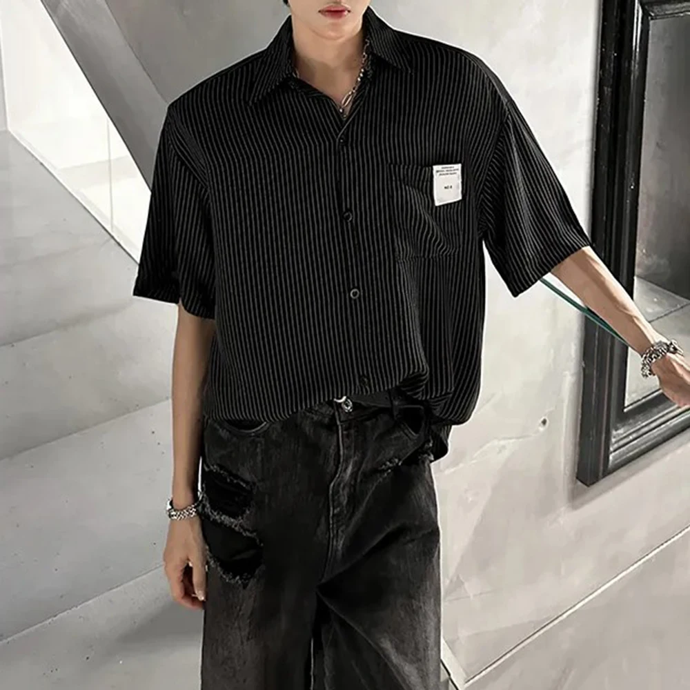 

Men's Striped Short-Sleeved Shirt Korean Retro Fashion Trend High Street Loose Breathable Niche 2025 Summer New Men's Tops