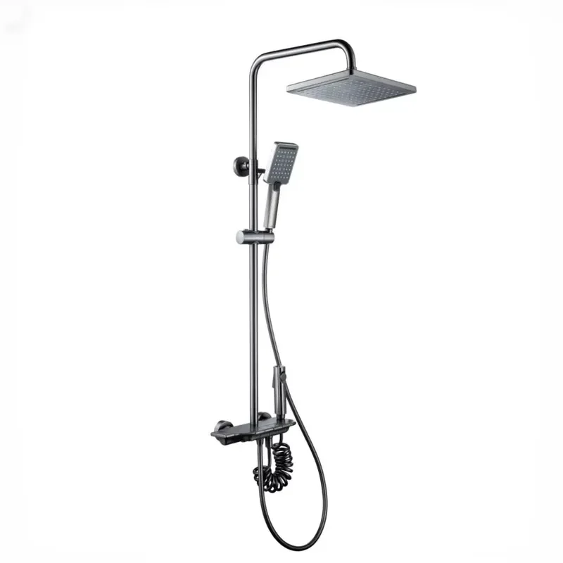 KAWAL High-end Brass Gray Shower Set Wall Mounted Thermostatic Rainfall Bathroom Shower Sets