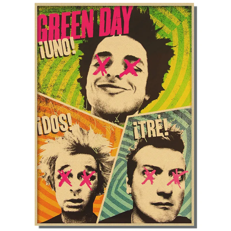 Vintage Retro green day rock band music Guitar Matte Kraft Paper Antique Poster Wall Sticker Home Decora