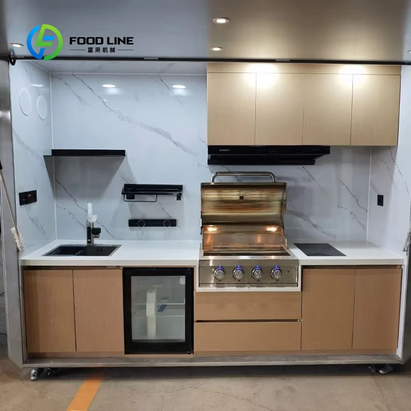 Customized Outdoor BBQ Fast Food Application Stainless Steel 4 Wheel Kitchen Equipment Built-In Power Easy Assembly Camping