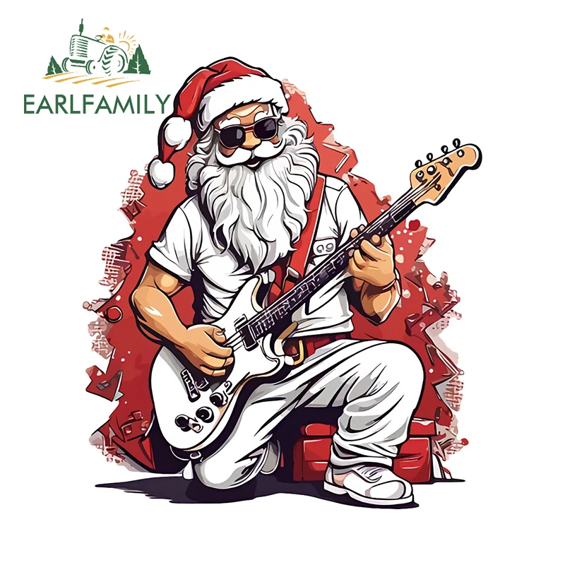 

EARLFAMILY 13cm × 11.5cm Christmas Rock Santa Car Stickers Creative Amusing Cartoon Graphics Decals Vinyl Car Accessories