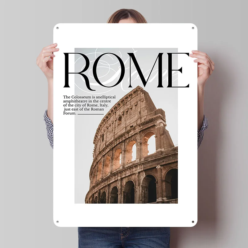 Roma Kolosseum Reiseplakat Individualisierte Vintage Metallschilder Wandkunst Retro Blechschild zur Dekoration Wohnkultur Accessoires Bar