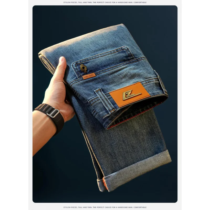 

Осенние мужские джинсы 2025 года, прямые свободные деловые трендовые модные мужские повседневные брюки высокого класса