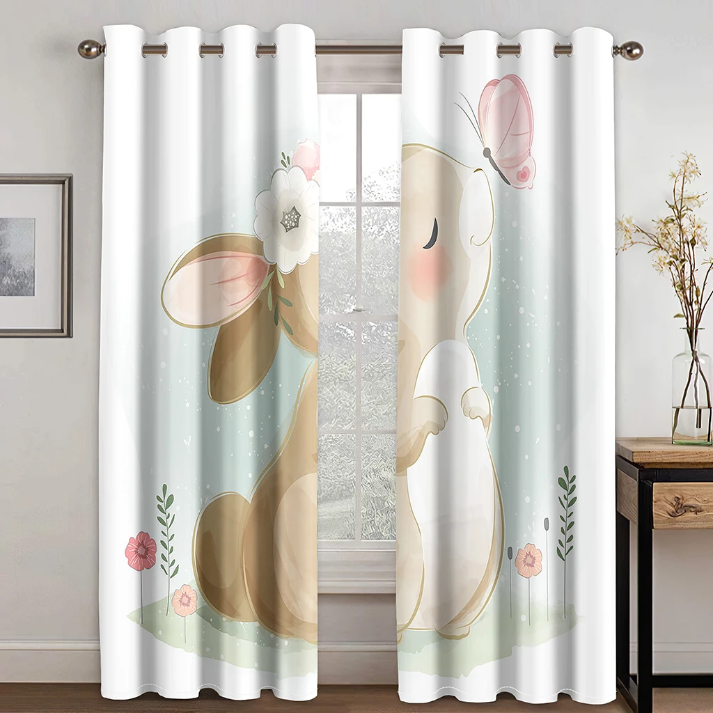 Cute Rabbit Curtains Cartoon Dream Animal Curtains kid Room Living Room Bedroom Home Decor 2 Panels