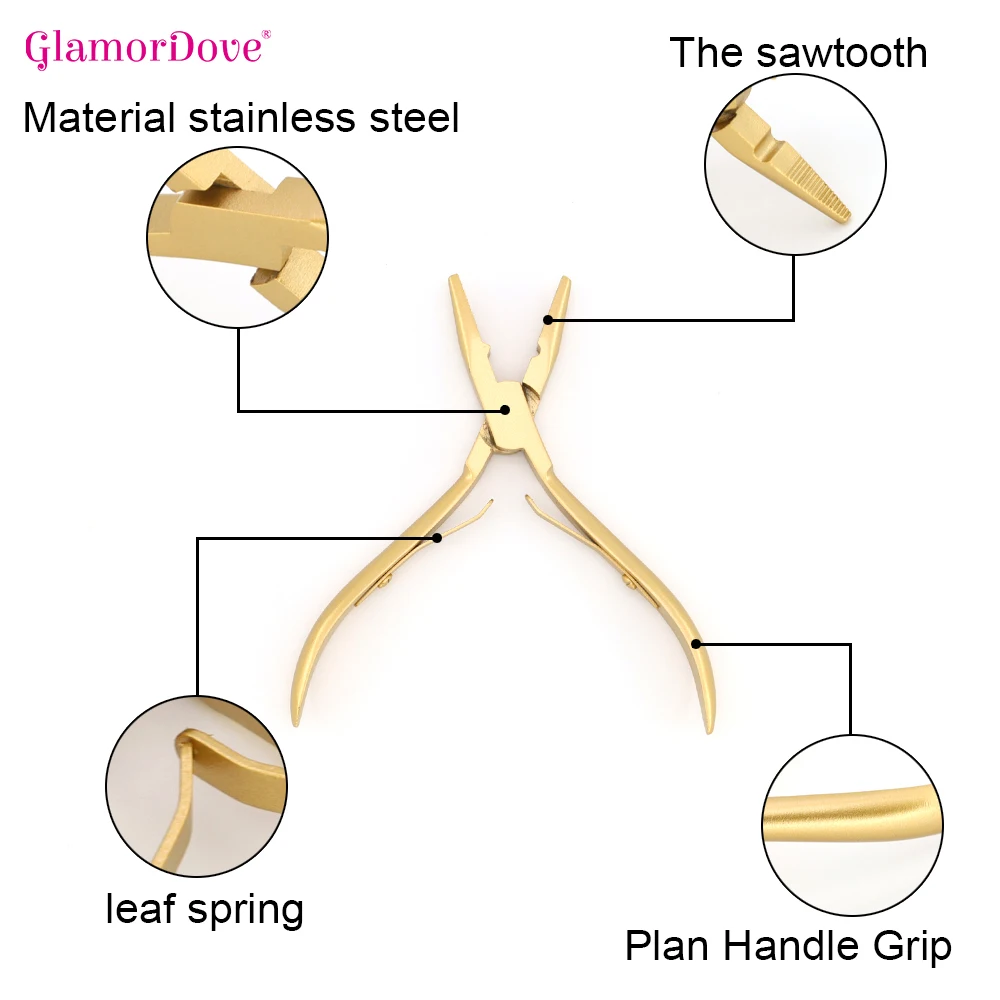 Professional Gold Hair Extension Plier Weft Application Pliers Micro Link Beads Closer Plier