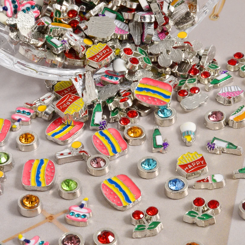 20Pcs/Lot Mini Funny Food Hamburger Popcorn Ice Cream Beads For Jewelry Making Cute Cupcake Drinks Floating Locket Charms Bulk