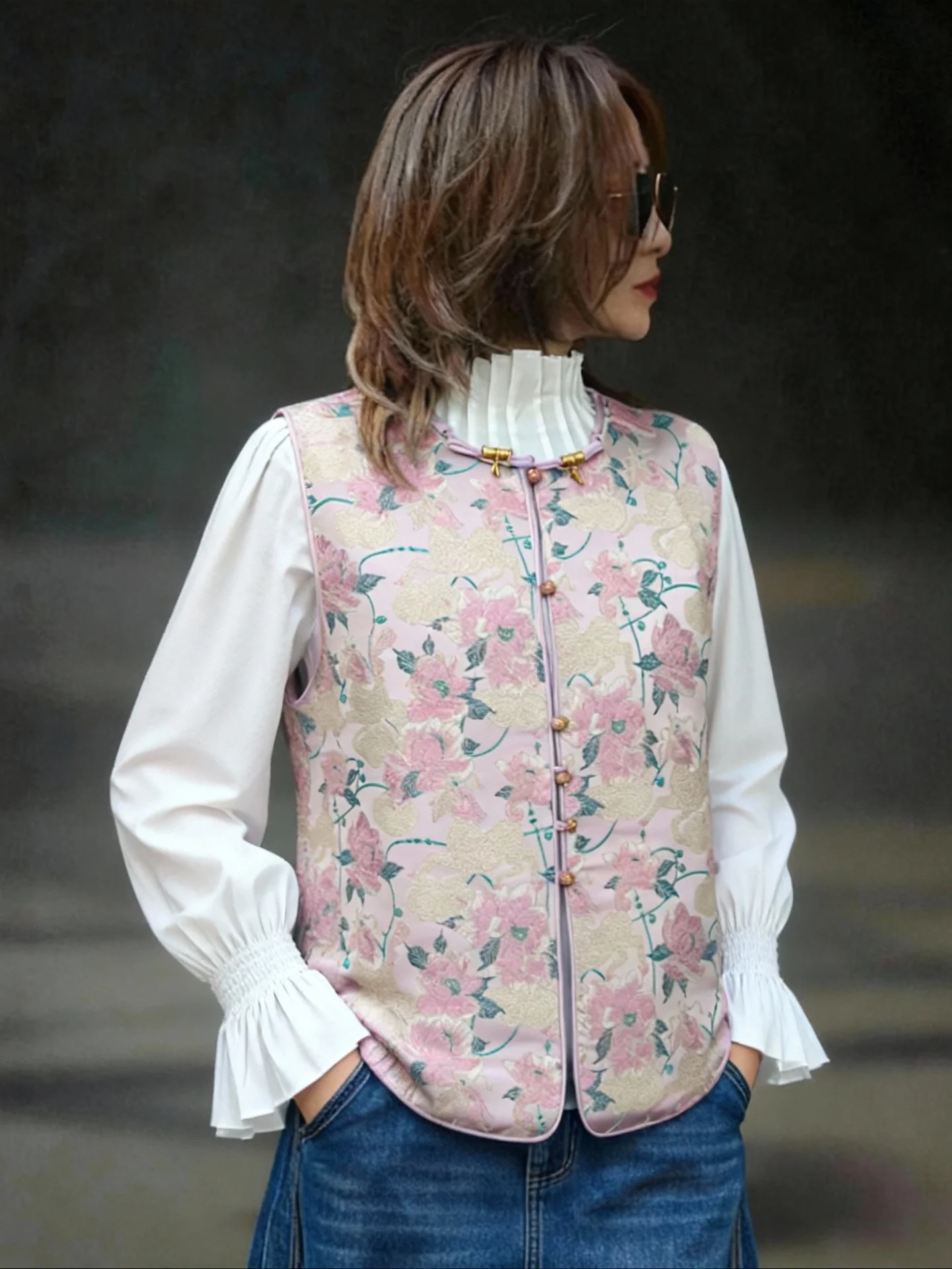 

Новая китайская женская жилетка свободного кроя с цветочным принтом, модная осенне-зимняя новинка