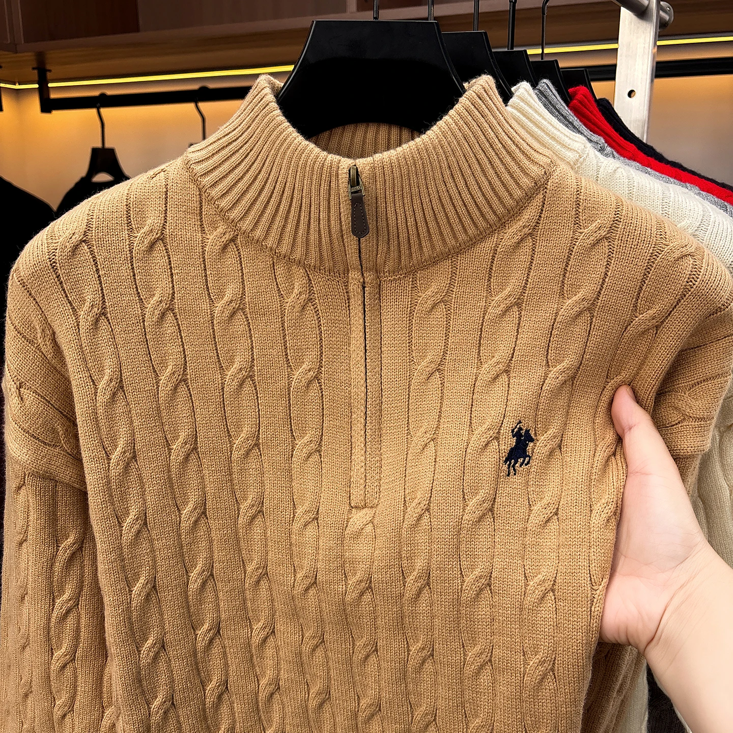 High-End Mode Reißverschluss Kragen Pullover Männer Mode Zipper Marke Paul Pony Stickerei Design Herbst Winter Komfort Warm Stricken Sweater – Detail 8