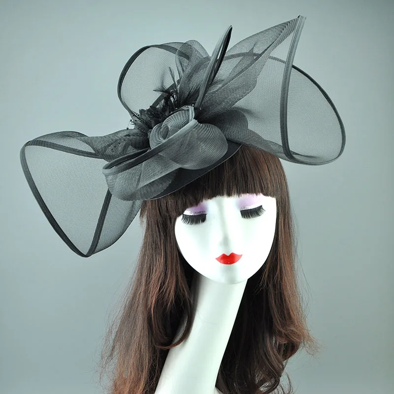

2025 Large Mesh Flower Fascinator Hat Hair Clip Roayl Tea Party Fancy Show Fascinators Headpieces Bride Wedding Hat Headdress