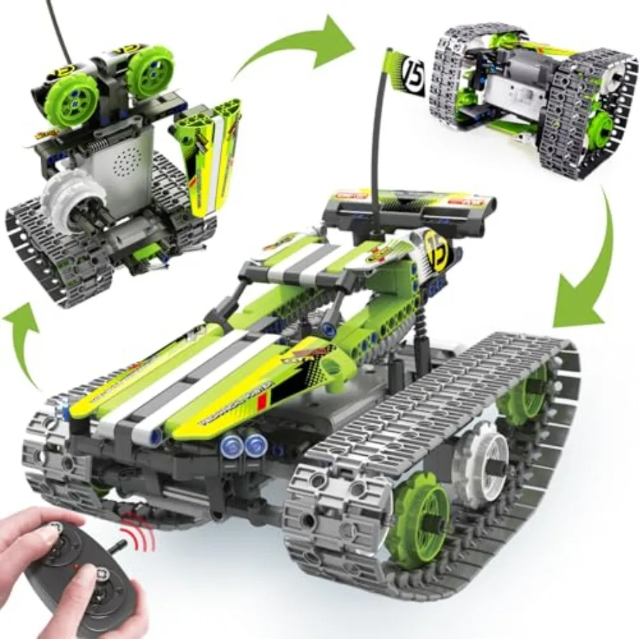 Remote Control Tracked 3in1 Stunt Racer Building Kit - STEM Construction Toy For Educational Play, ABS Plastic, Red And Black,