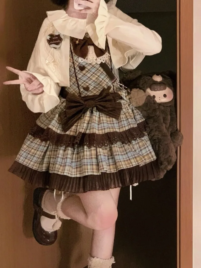 

Lolita Dress Bow Streetwear Girl Set Japanese Sweet and Cute Cape+dresses Two-piece Set 2025 Autumn New Kawaii Soft Girl Clothes