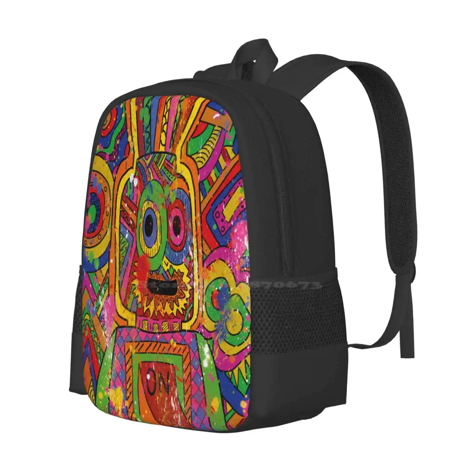 Pop Art Portrait / Doodle Art With Traces Of Paint Hot Sale Schoolbag Backpack Fashion Bags Colorful Pop Art Doodle Art Street