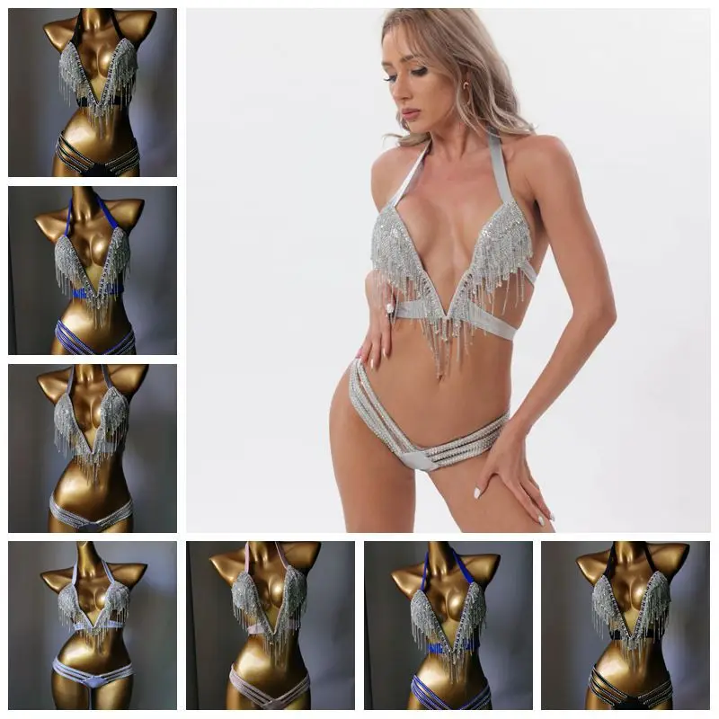 2026 Newest Crystal Bikini Swimwear Bar  Fashion Bi kini Swimming Suit Bar Bik ini Top Diamond Bikini Handmade Bik ini Set
