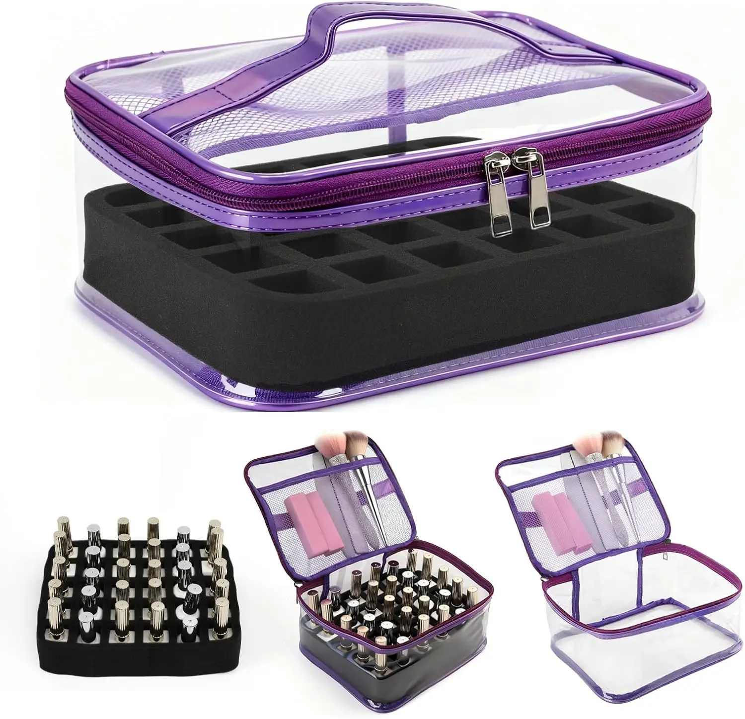 

Clear Nail Polish Organizer Holds 30 Bottles PVC Storage Case Portable Travel Bag for Manicure Tools