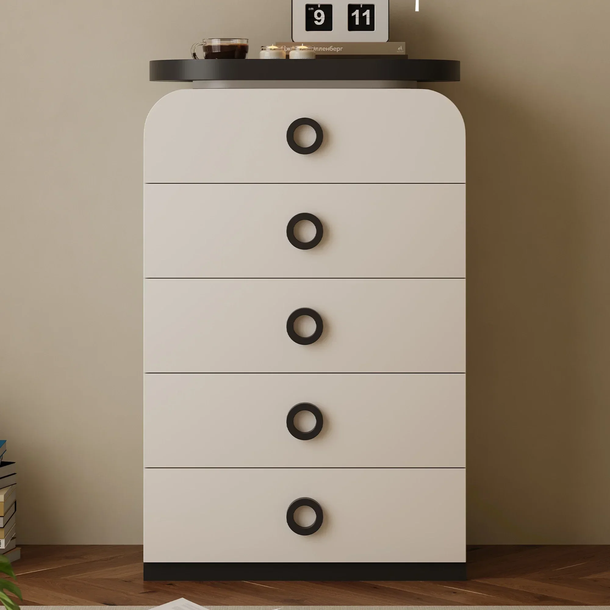 Cream Style Chest of Drawers Living Room Wall-Mounted Minimalist Solid Wood Chest of Drawers Storage Cabinet