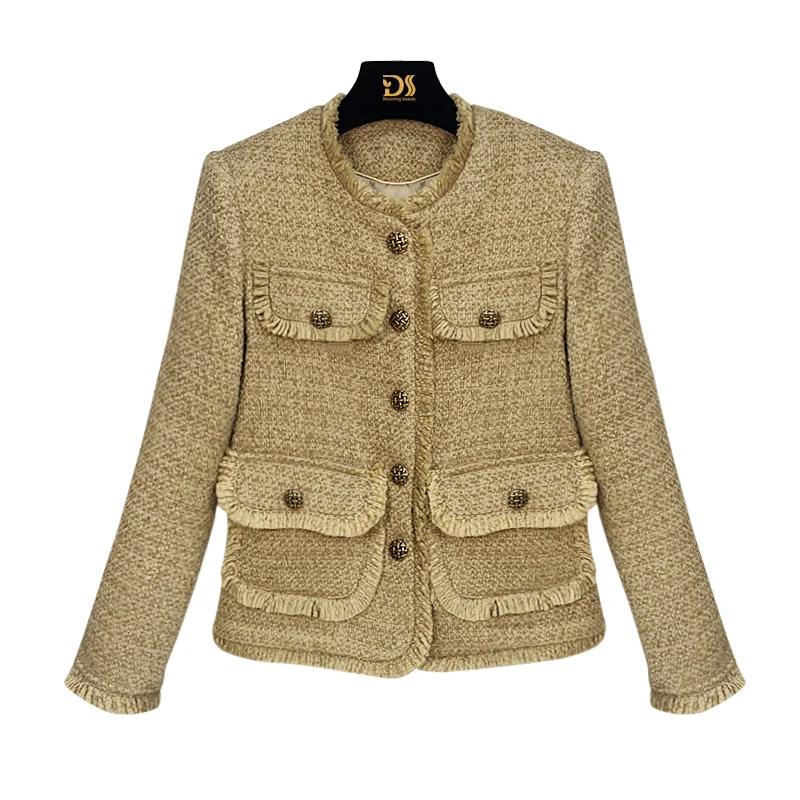 

New fashion round neck single-breasted retro celebrity style high-end heavy industry sequin temperament small fragrance jacket