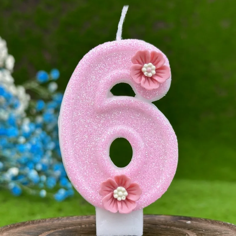 0-9 Number Pink Birthday Beautiful Birthday Number Candles Sparkling for Cake Topper Decoration Flower Pure Bee Honey Candles