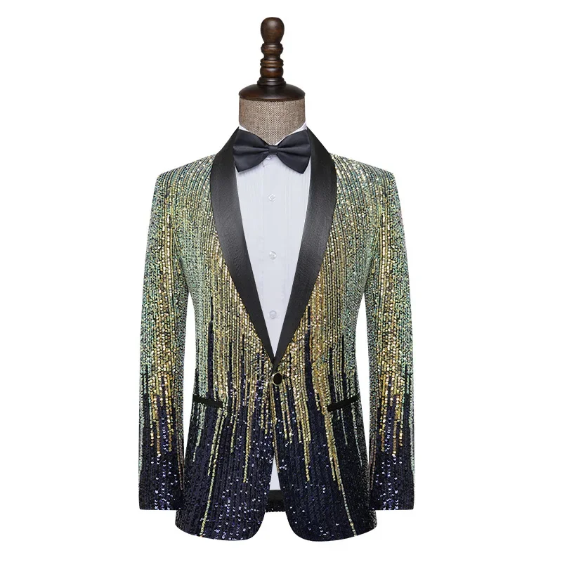 Casaco masculino de lantejoulas gradiente de meteoro, performance de palco, casamento anfitrião, único blazer