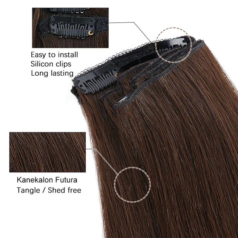 Julianna 24inches 150g Kanekalon Futura Fiber Clip-on Hair Extension 16 Clip In 7Pcs Synthetic clip in hair extension clip-in