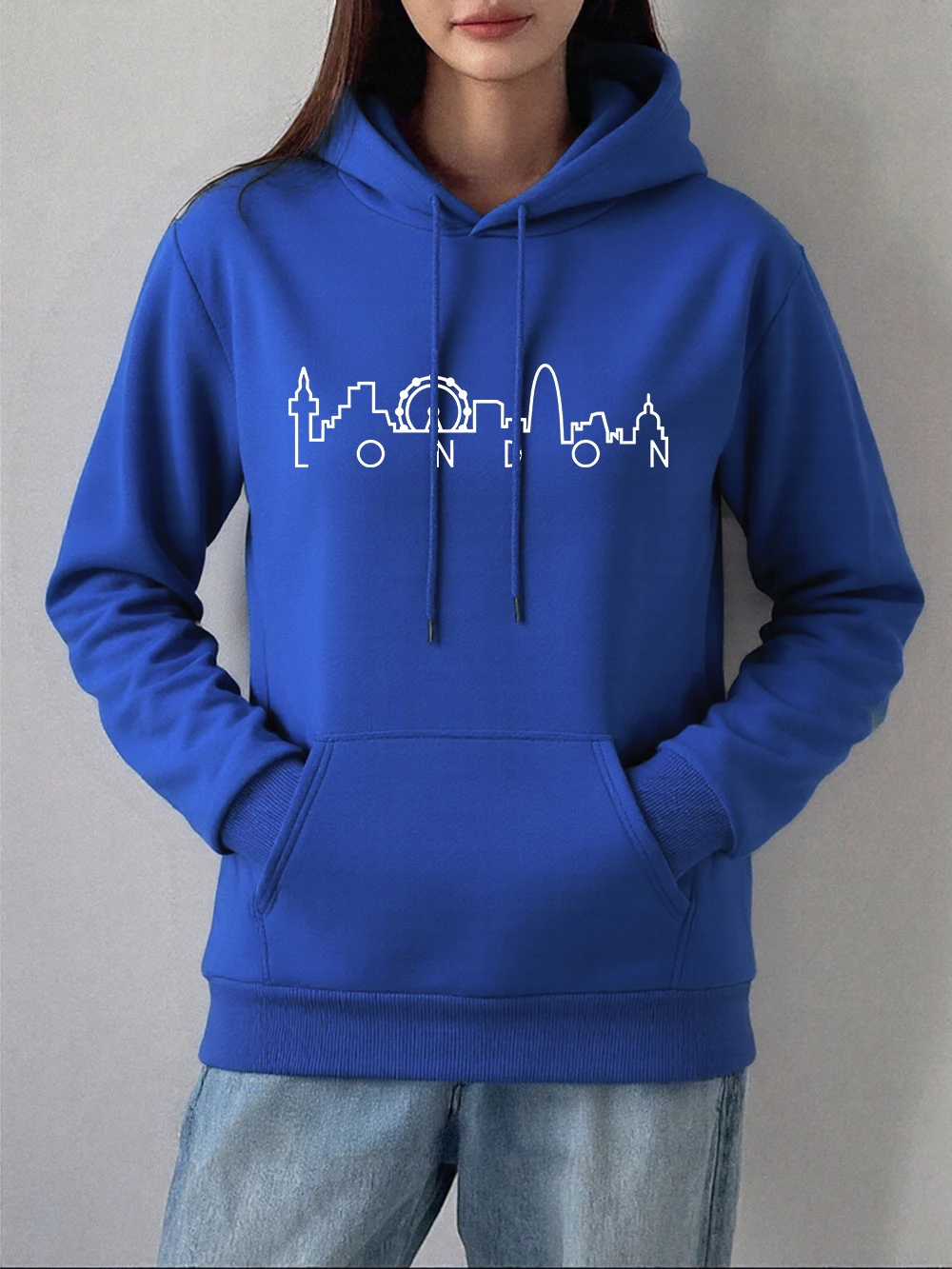 London Linie Zeichnung Druck Hoodies Frauen Bequeme Lose Sweatshirts Winter Fleece Warme Pullover Grundlagen Tasche Frau Kleidung