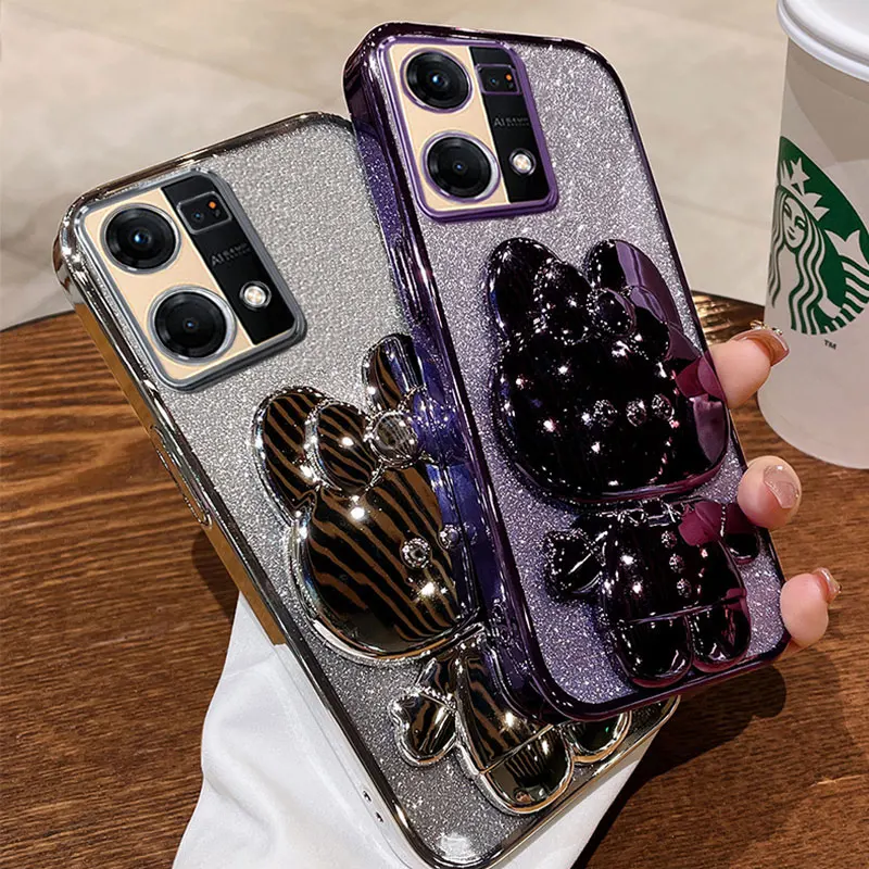 Luxury Cover for Reno7 4G Glitter Stand Holder Case For OPPO Reno 7 5G 10 Pro 7Z A57S A98 A78 Bracket Shockproof Case Reno 7 4G