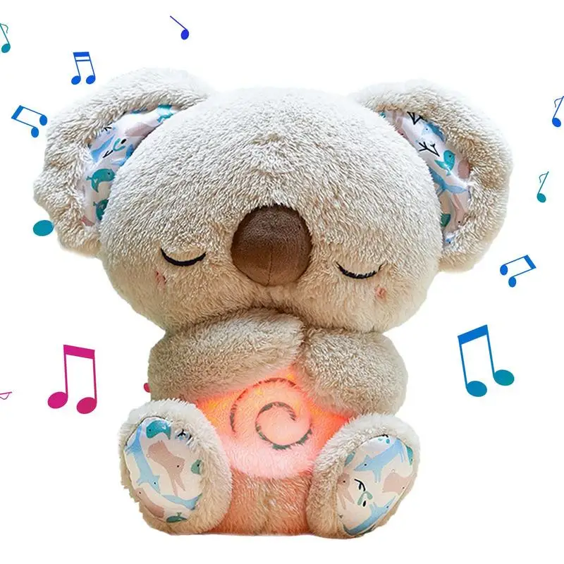 Koala Plush Doll Toy para crianças, urso respirador, música calmante, som e luz, presente para bebê