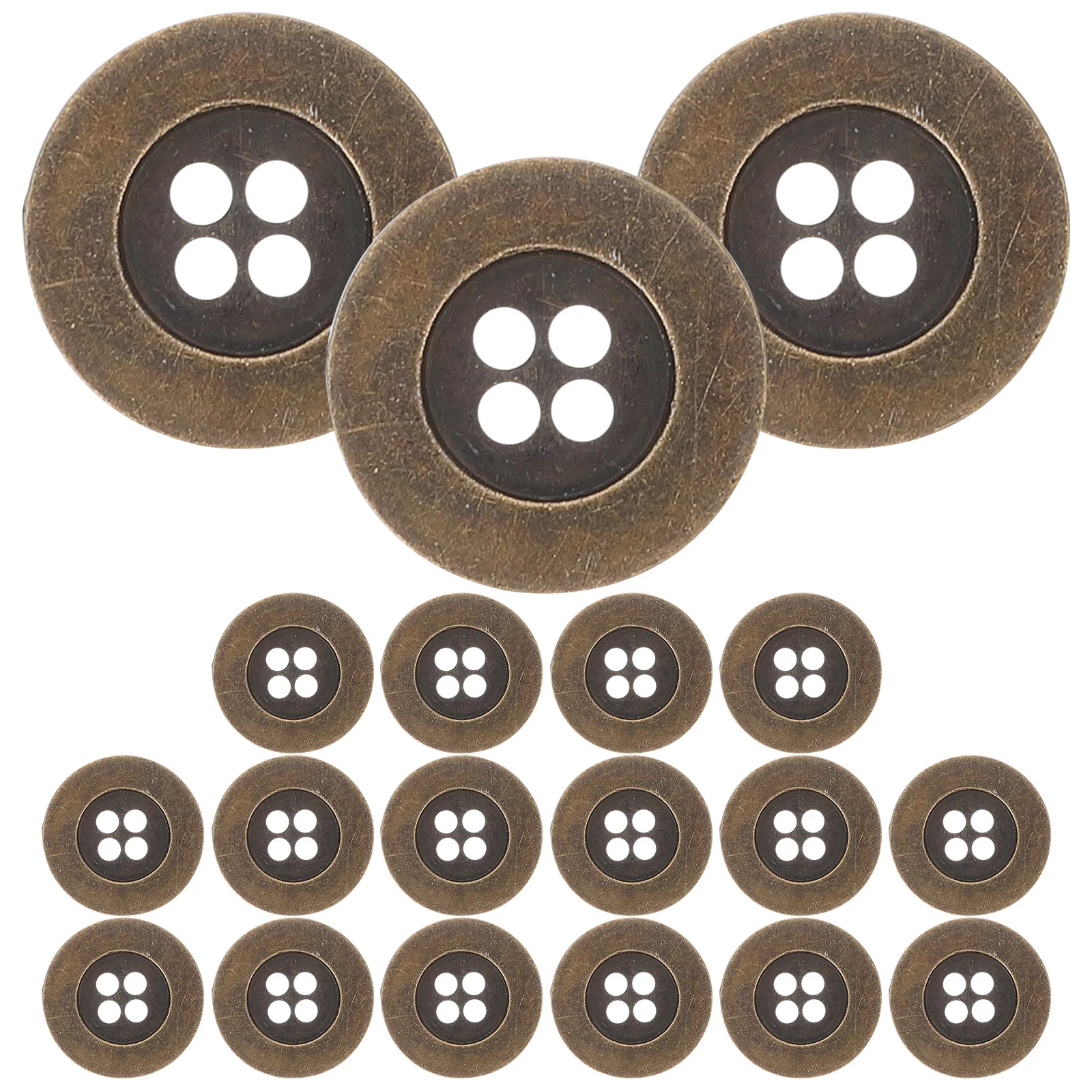 20 Pcs Vintage Metal Four eye Buttons 20mm Round Bronze Retro Style Sewing Clothing Replacement Decorative Accessories
