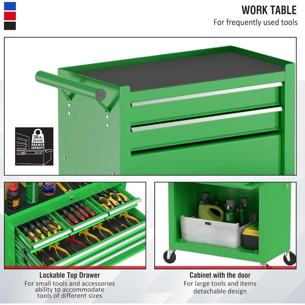 Gabinete de herramientas con ruedas de 4 cajones de alta resistencia con capacidad de 580 lb - Azul, soluciones de almacenamiento