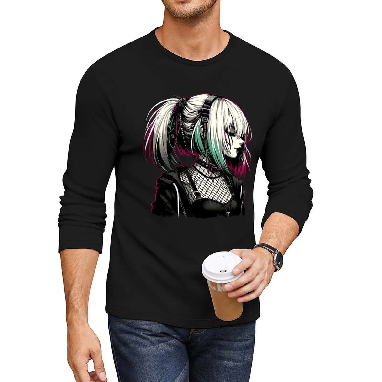 

Goth Girl - Anime Style Long T-Shirt sweat shirt t shirt man anime clothes tops t shirts for men graphic