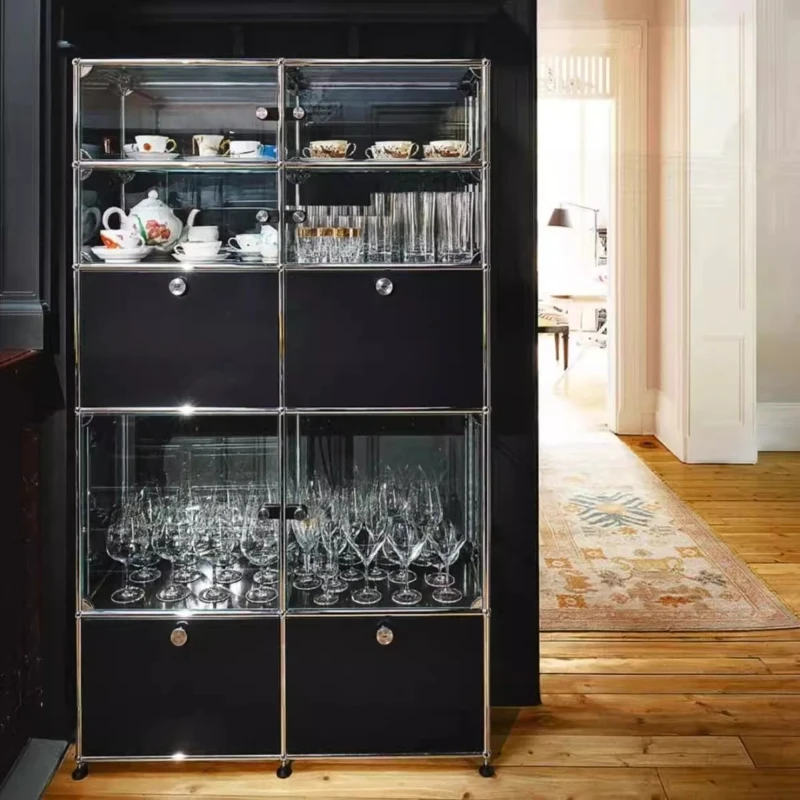 

Premium simple tempered glass light luxury storage decorative home storage cabinet