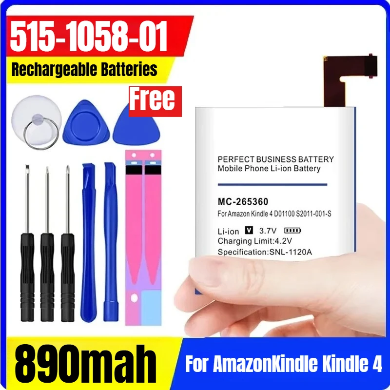 

890mah Battery for AmazonKindle Kindle 4 5 6 D01100 515-1058-01 Mc-265360 S2011-001-s Dr-a015 Gift Tools +Stickers