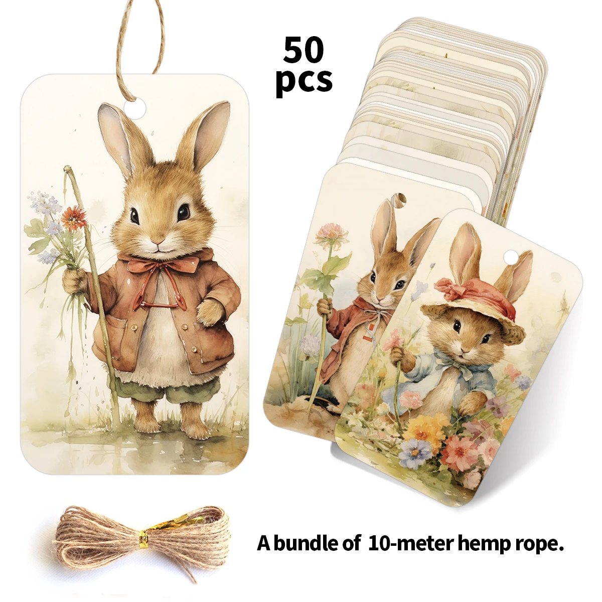 50 Stück lebendige Osterhasen-Geschenkanhänger mit Juteschnur, für Osterkorbdekoration, Frühlingsparty-Geschenke, DIY-Geschenkverpackungsetiketten – Detail 7