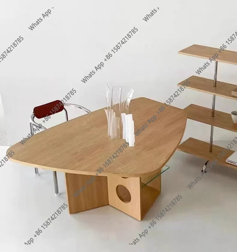 Nordic wabi-sandy wind special-shaped irregular dining table household solid wood creative negotiation conference table designer