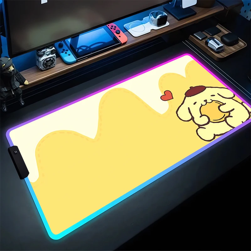 RGB Mouse Pad Pom Pom Purin Non-Slip Rubber Edge locking mousepads Game play mats notebook computer Home Decor Sanrio coaster