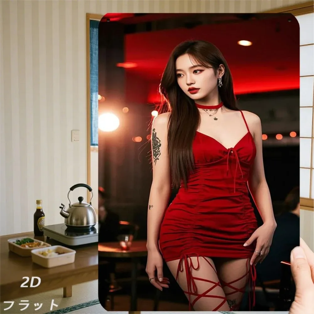 

JIT Vintage Iron Wall Art Retro Woman Red Dress Metal Sign 8x12in Home Decor