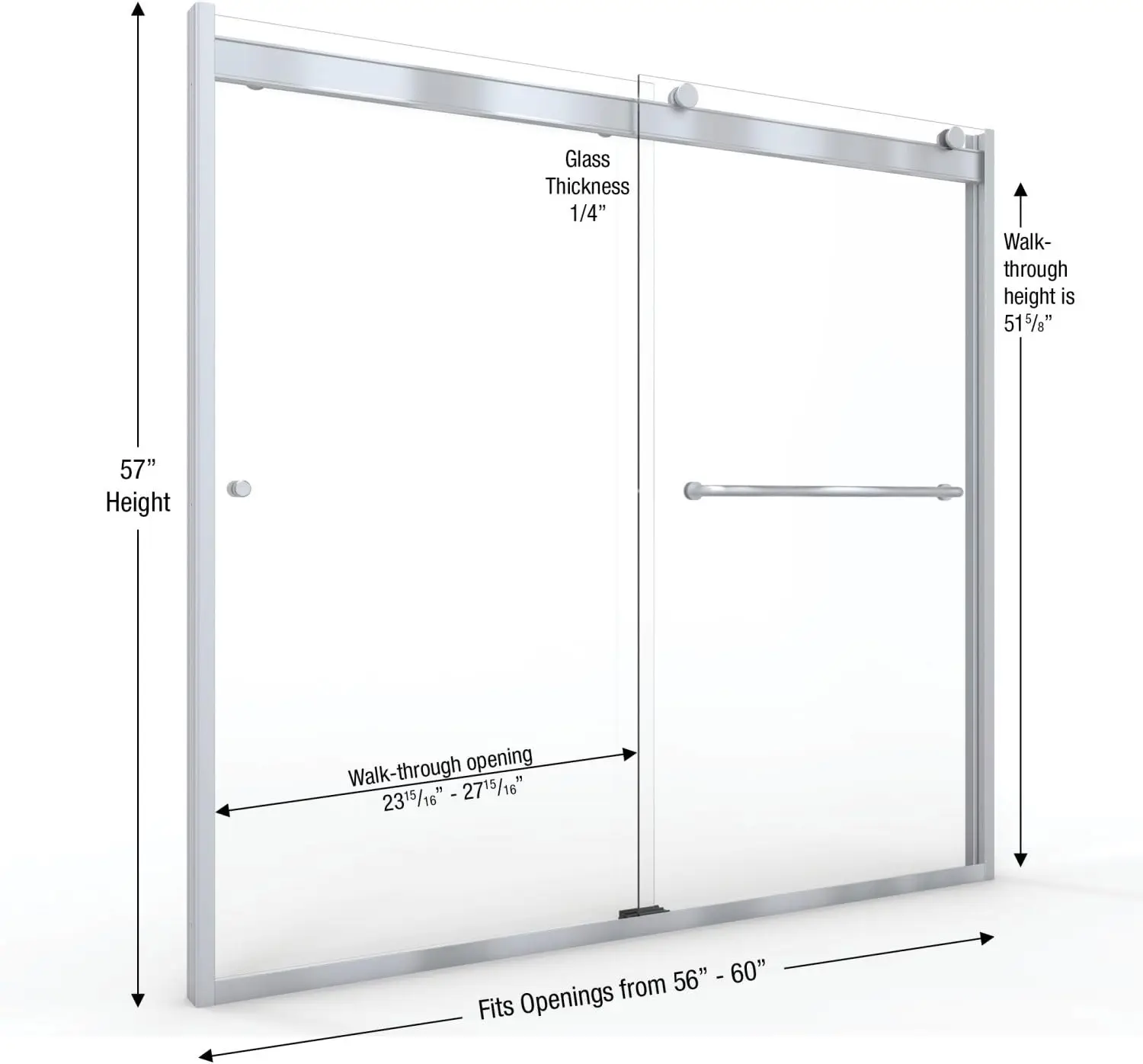 Rtla05B6057Clbn Rotolo Sliding Tub Door 56-60 In. W X 57 In. H, Brushed Nickel, 1/4 In. Clear Tempered Glass