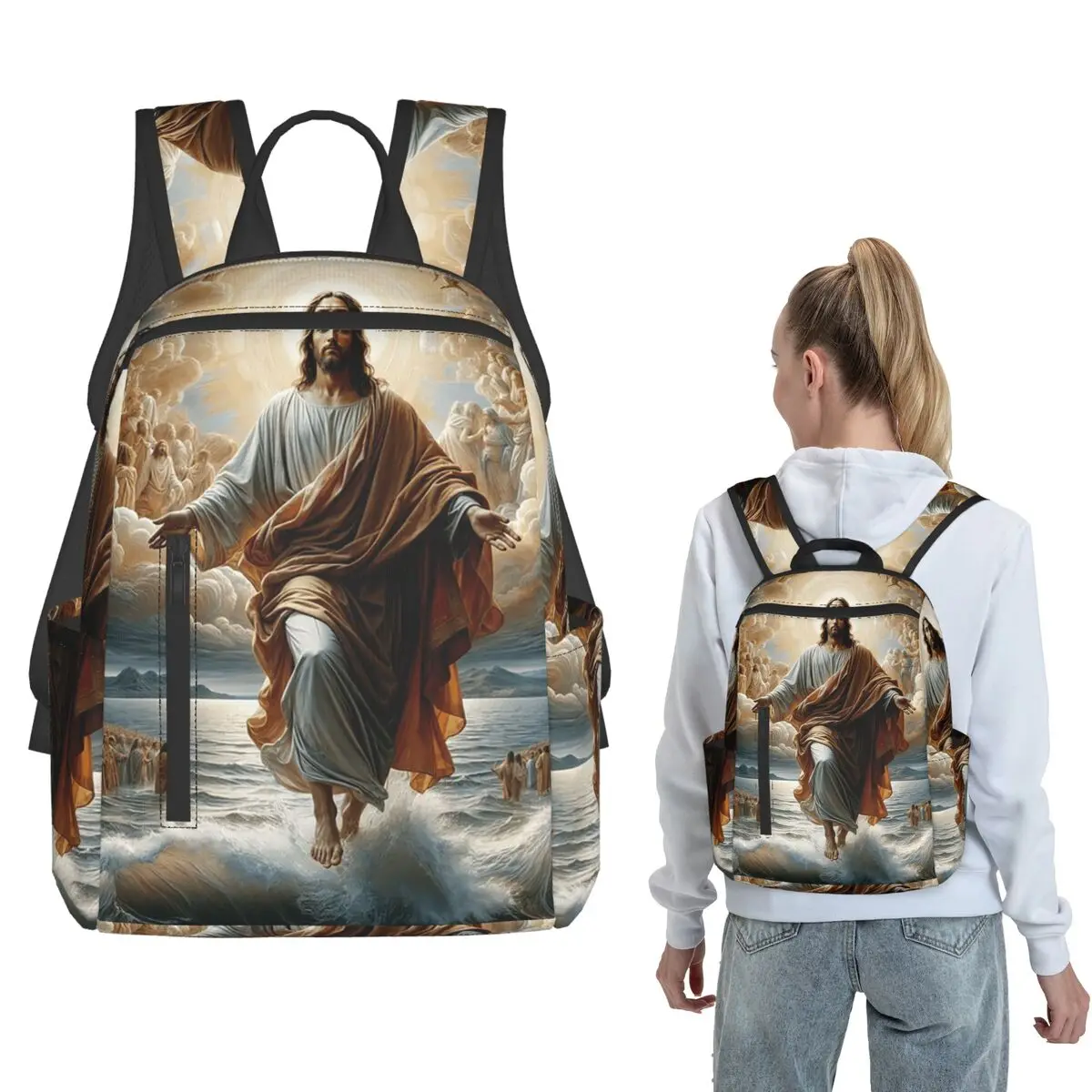 Angel Jesus Christ In Heaven Backpack Large Capacity Children BookBag School Bag Shoulder Bags for Men Women